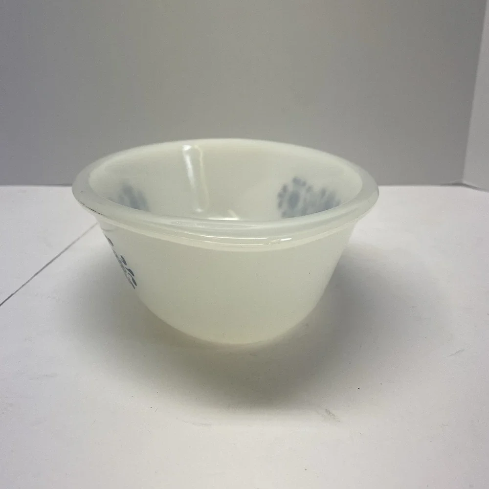 Glasbake Vintage J-235 Casserole Dish 1Qt Navy Blue Flower Pattern Microwaveable